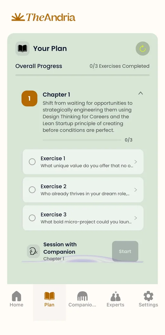 Chapter 1 of a Career Plan with three exercises and a companion session